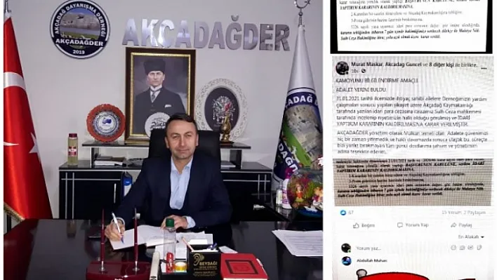 Başkan Maskar'dan ' Akçadağ'da Adalet Yerini Buldu' Mesajı