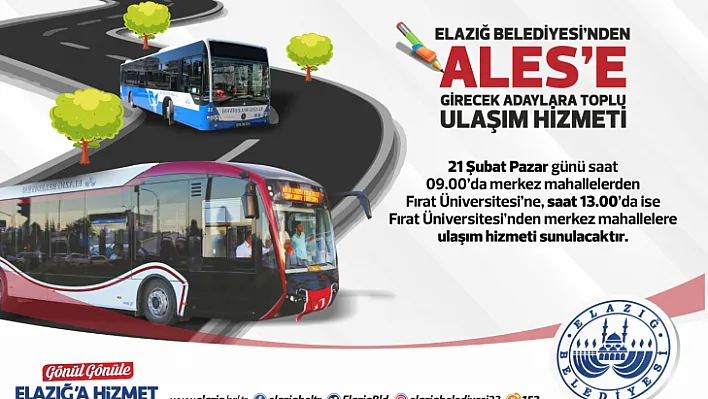 Elazığ Belediyesi'nden ALES'e Girecek Adaylara Toplu Ulaşım Hizmeti
