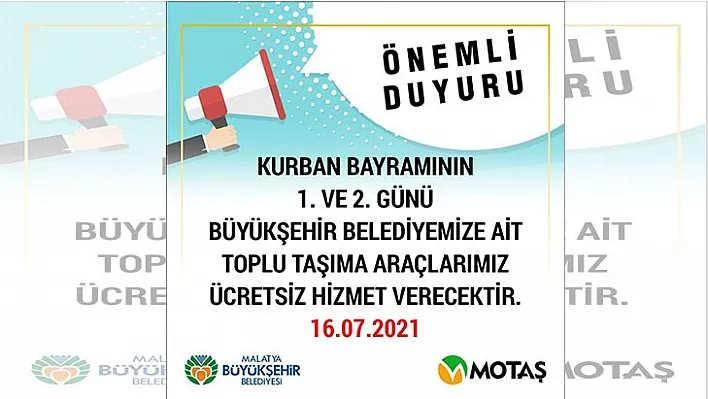 Kurban Bayramının 1'inci Ve 2'inci Günü Ücretsiz Hizmet Verecek