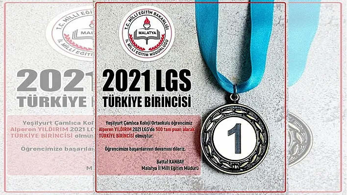 Malatyalı Öğrenci 500 Tam Puan ile LGS'de Türkiye birincisi oldu